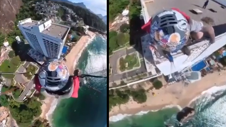 Ένας αλεξιπτωτιστής προσγειώνεται στην ταράτσα ενός κτηρίου και η ασφάλεια του ζητά να φύγει