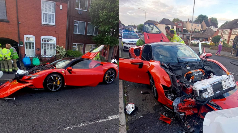 Οδηγός Ferrari τρακάρει πέντε σταθμευμένα, παρατάει το supercar και το βάζει στα πόδια