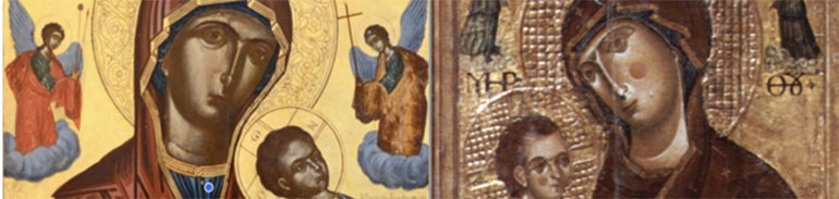 Μερική απεικόνιση της Παναγίας της Κανάλας (αριστερά) και της Madonna di Ripalta (δεξιά)