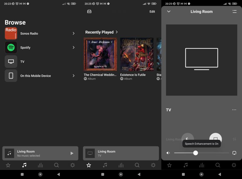 H διεπαφή χρήστη της εφαρμογής της Sonos για Android