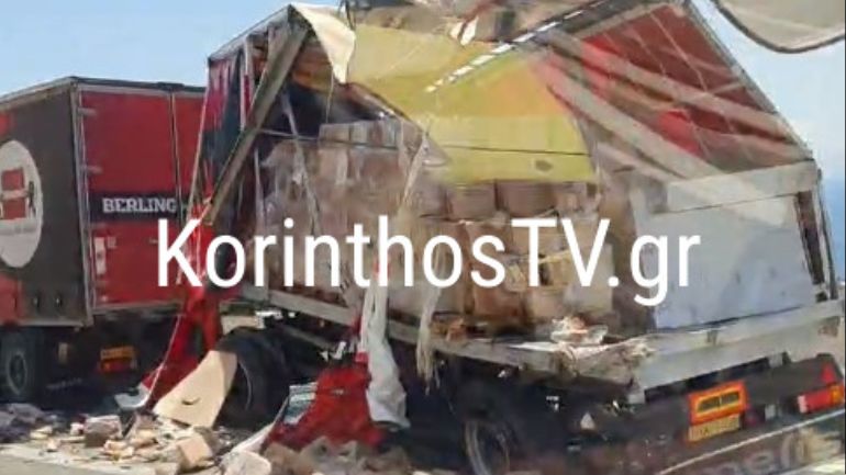 Σφοδρή σύγκρουση ανάμεσα σε δύο νταλίκες στην Ε.Ο. Αθηνών – Κορίνθου στο ρεύμα προς Αθήνα