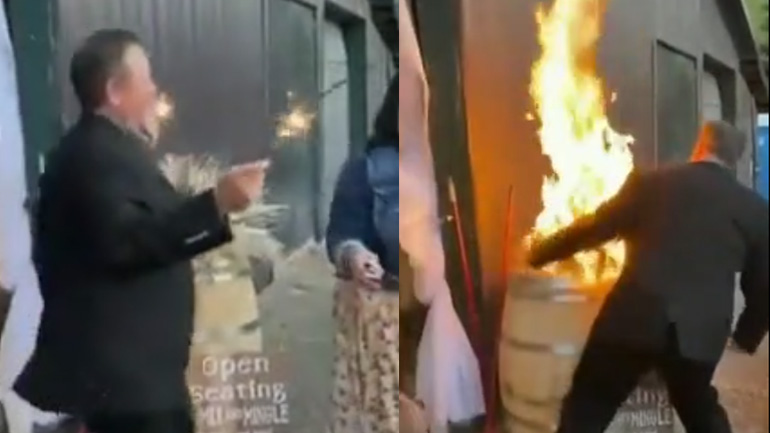 Μεθυσμένος προκαλεί φωτιά κατά τη διάρκεια ενός γάμου αλλά διαχειρίζεται τέλεια την κατάσταση