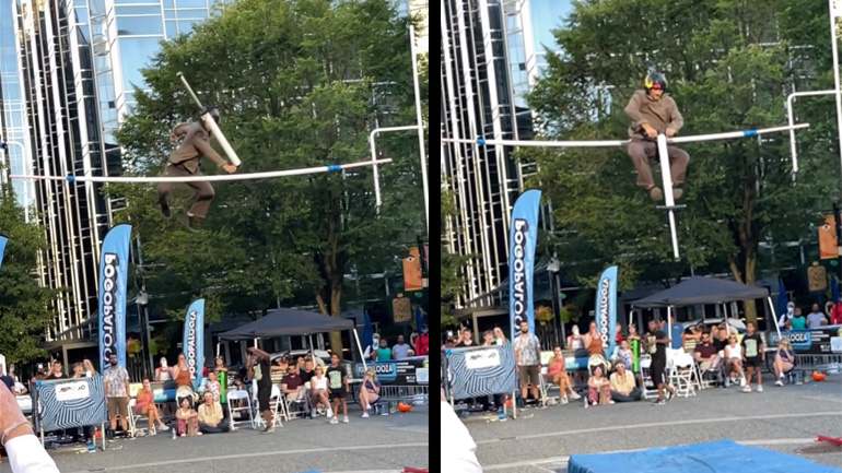 Ένα εντυπωσιακό άλμα με ένα πόνγκο