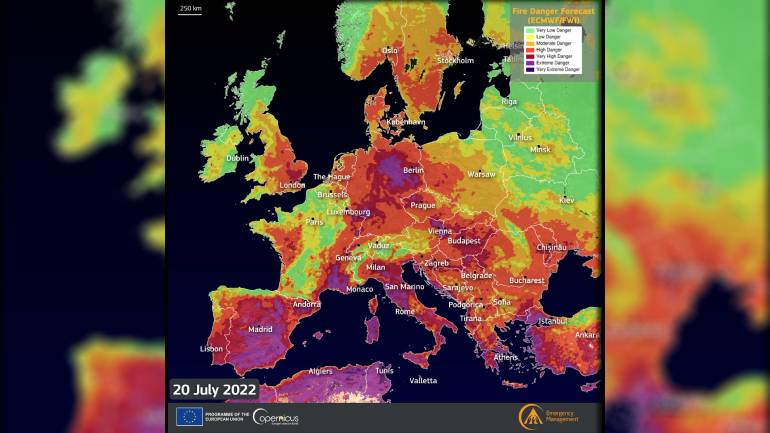 Copernicus: Σε ακραίο κίνδυνο φωτιάς το μεγαλύτερο τμήμα του λεκανοπεδίου της Αττικής