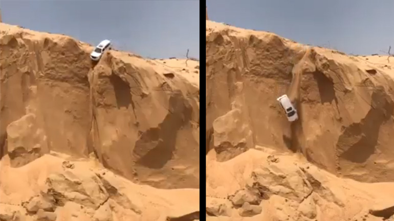 Off-road όχημα πέφτει από γκρεμό