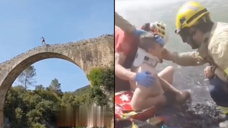 Άνδρας σπάει το πόδι του πηδώντας σε ένα ποτάμι από μια γέφυρα