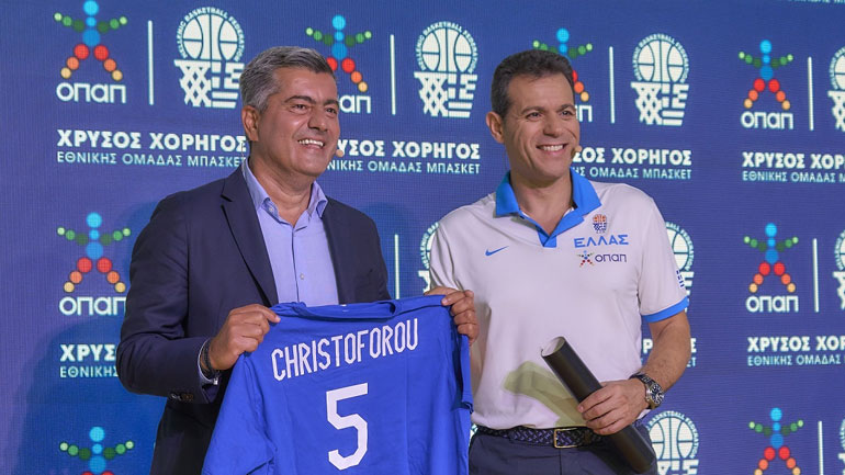 Οδυσσέας Χριστοφόρου, Αναπληρωτής Διευθύνων Σύμβουλος ΟΠΑΠ, Δημήτρης Ιτούδης, προπονητής της Εθνικής Ομάδας Μπάσκετ