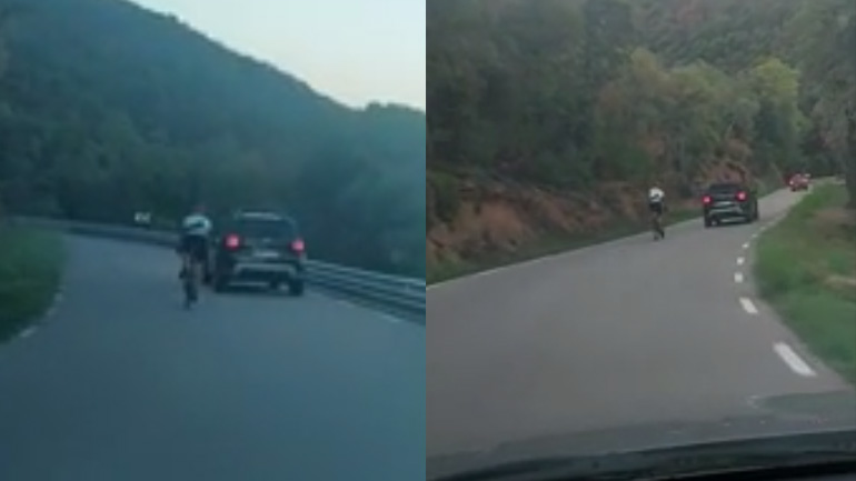 Ποδηλάτης προσπαθεί να προσπεράσει ένα αυτοκίνητο