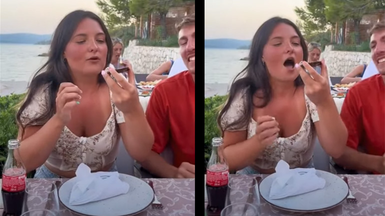 Γυναίκα δοκιμάζει πρώτη φορά ένα στρείδι 