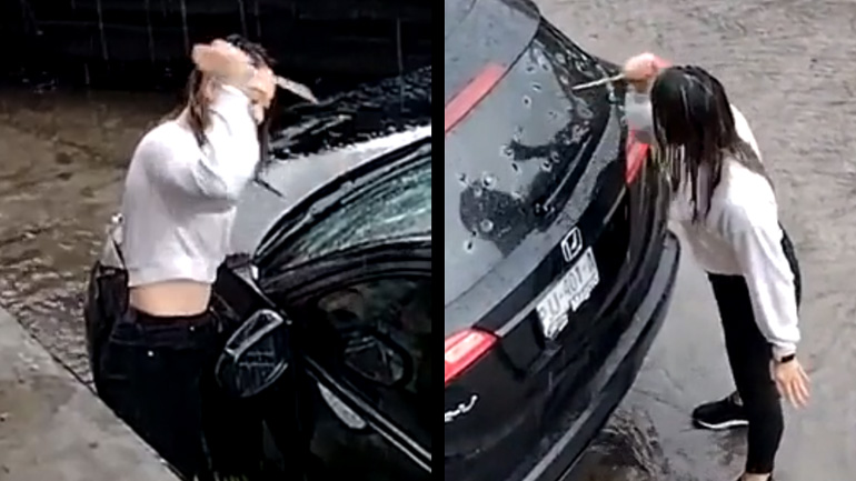 Γυναίκα σπάει το αυτοκίνητο του πρώην της