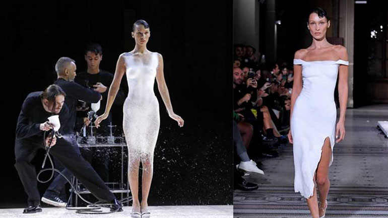 Bella Hadid: Ανέβηκε γυμνή στην πασαρέλα για να της φτιάξουν σε ζωντανό χρόνο φόρεμα από σπρέι!