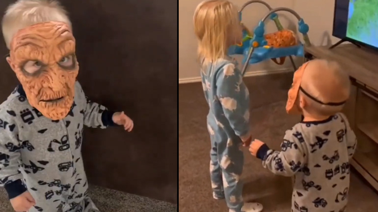 Μικρό αγόρι τρομάζει την αδερφή του