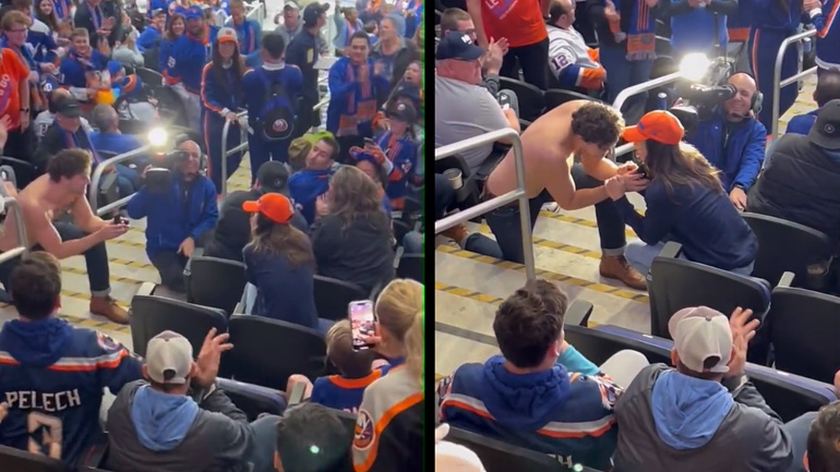 Γυναίκα αρνείται την πρόταση γάμου κατά τη διάρκεια ενός αγώνα χόκεϊ