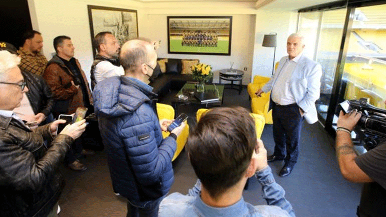 Η ξενάγηση του Δημήτρη Μελισσανίδη στους εκπροσώπους των ΜΜΕ στην ΟPAP ARENA