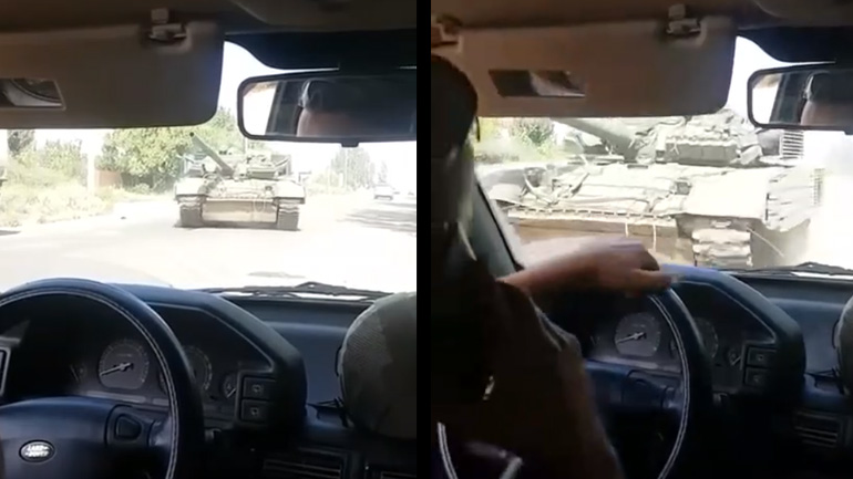 Άρμα μάχης παραλίγο να συγκρουστεί με αυτοκίνητο