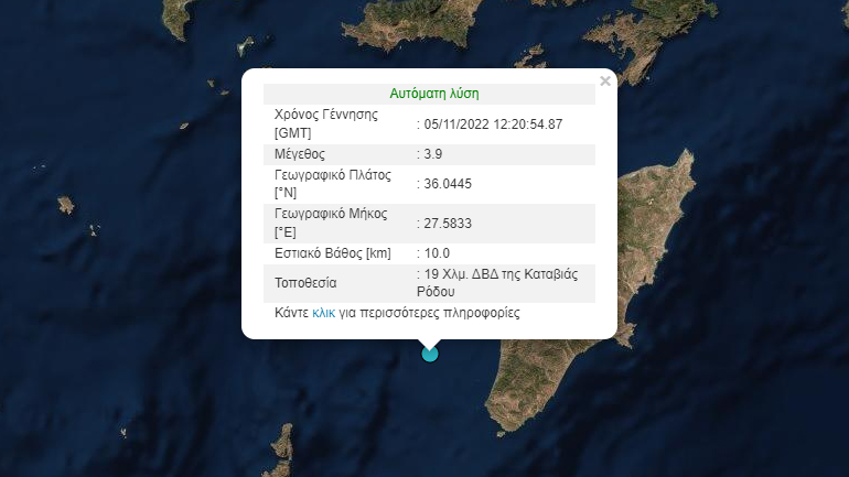 Σεισμός 3,9 Ρίχτερ στο θαλάσσιο χώρο της Ρόδου