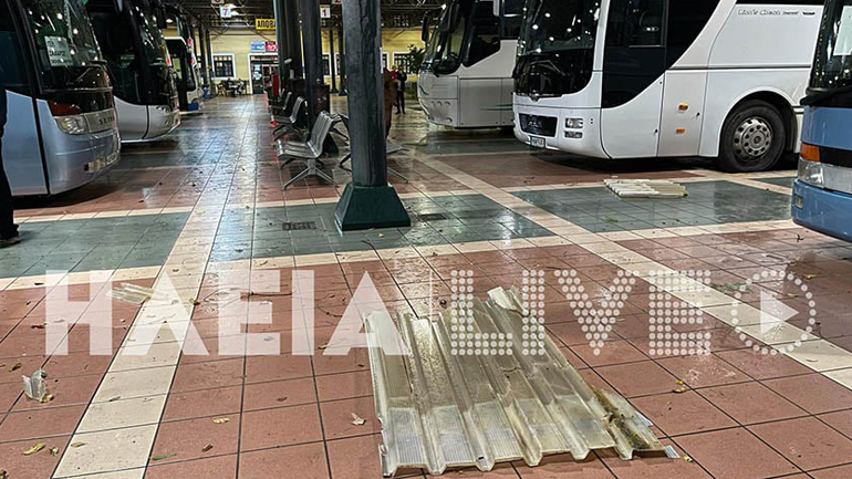 Ανεμοστρόβιλος σάρωσε την περιοχή του ΚΤΕΛ στον Πύργο και ξήλωσε στέγες