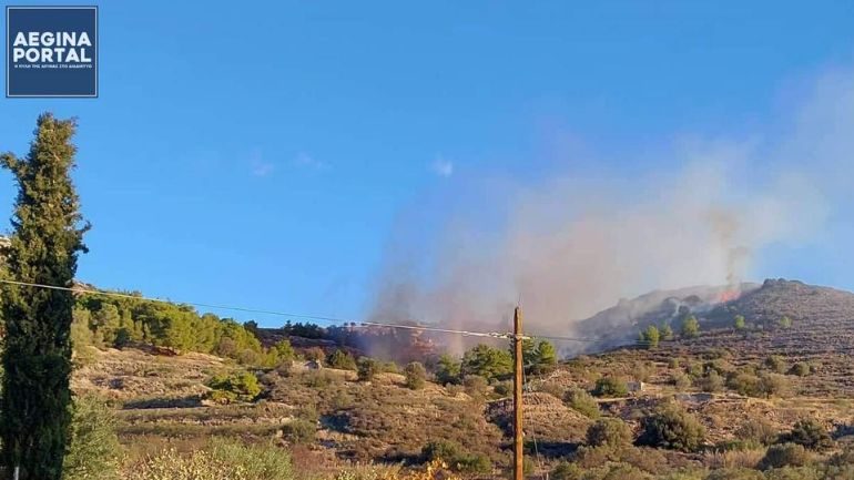 Αίγινα: Πυρκαγιά σε χαμηλή βλάστηση στη περιοχή Κοντός