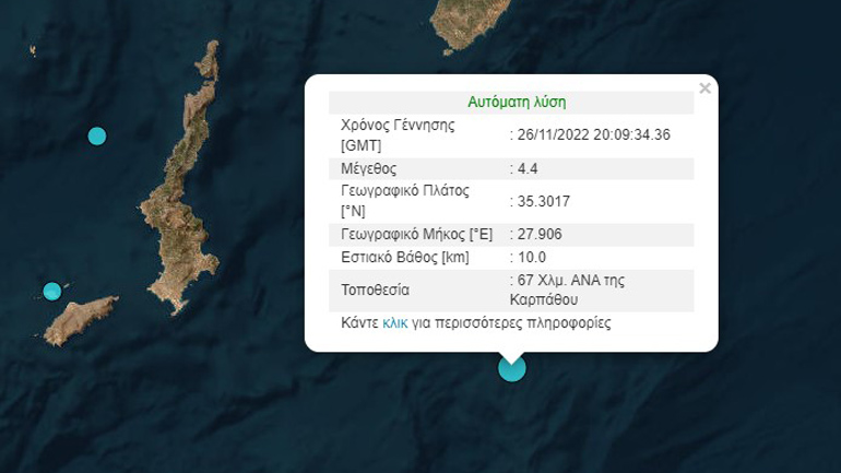 Σεισμός 4,4 Ρίχτερ στη Κάρπαθο