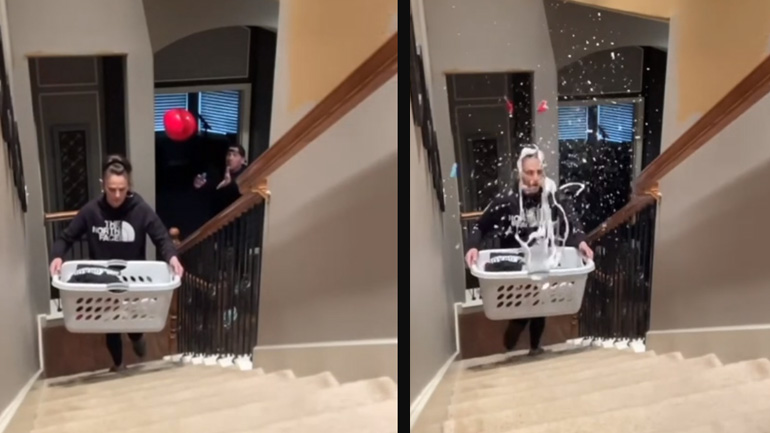 Φάρσα στο σπίτι με μπαλόνια και κρέμα ξυρίσματος 