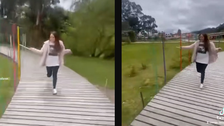 Νεαρή παίζει μια μελωδία του Μπετόβεν τρέχοντας σε ένα πάρκο