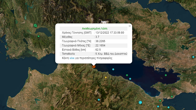 Σεισμική δόνηση 3,7 βαθμών της κλίμακας Ρίχτερ έξω από το Διακοπτό