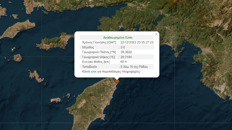 Σεισμός 3 Ρίχτερ στη Ρόδο