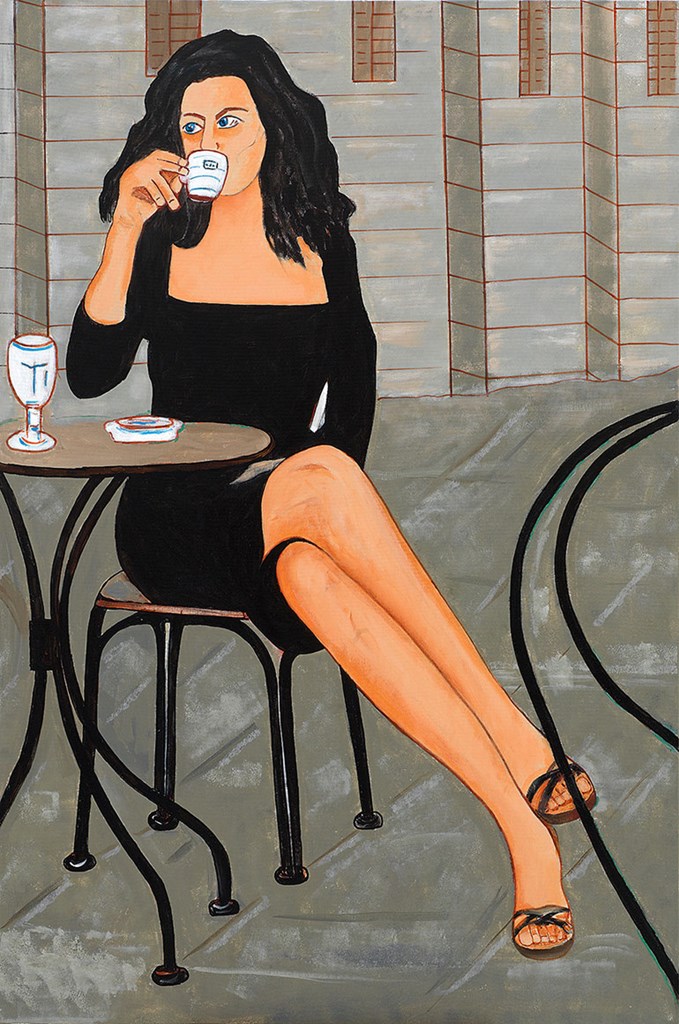  Ergo_15  ΑΠΟΛΑΜΒΑΝΟΝΤΑΣΤΟΝΚΑΦΕΤΗΣ / ENJOYING HER COFFEE   3/2022, ακρυλικάσεκαμβά / acrylics on canvas 150 x 100 cm 