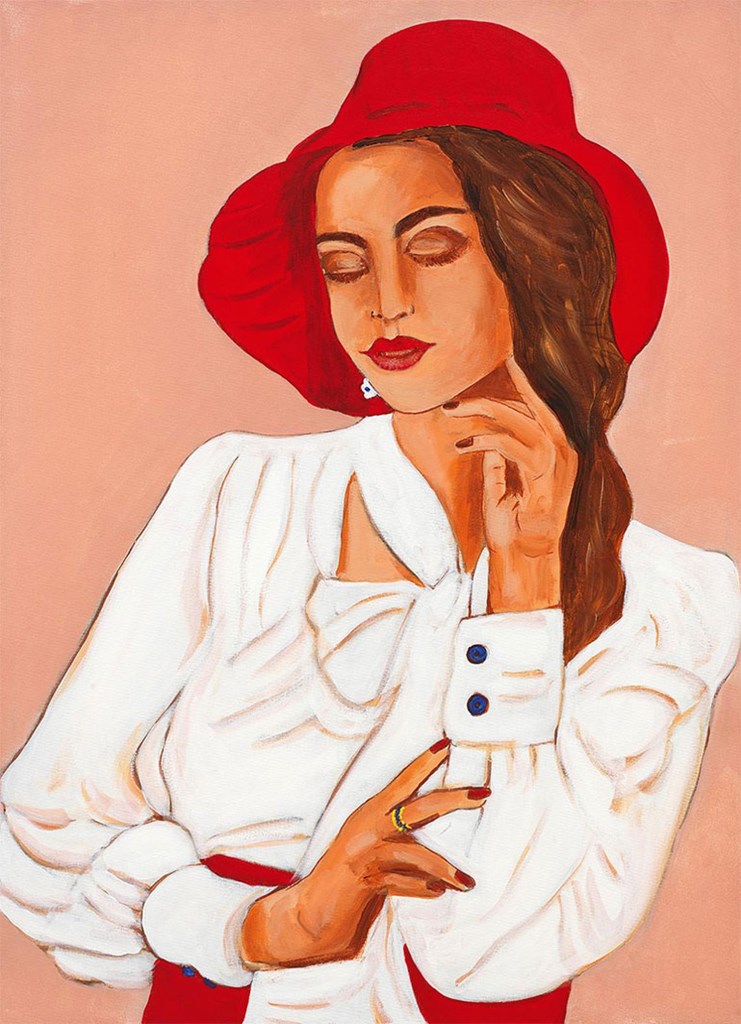 Ergo_5  ΑΠΟΛΑΜΒΑΝΟΝΤΑΣ ΤΗΝ ΕΥΤΥΧΙΑ ΤΗΣ / ENJOYING HER HAPPYNESS 11/2022, ακρυλικάσεκαμβά / acrylics on canvas 110 x 80 cm 