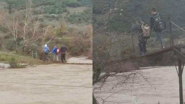 Αιτωλοακαρνανία: Μαθητές διέσχισαν αιωρούμενη γέφυρα πάνω από ποταμό με ορμητικά νερά λόγω κατολίσθησης