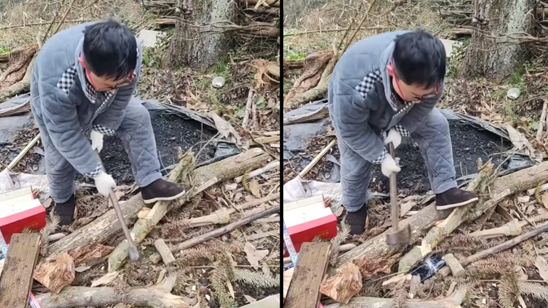 Κοπή ξύλων με τσεκούρι- fail