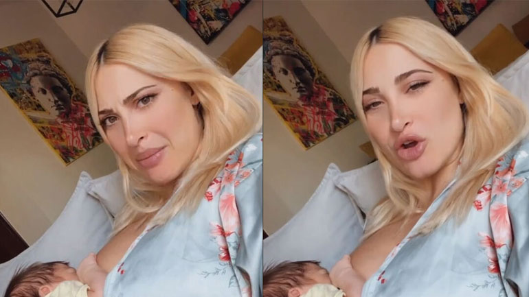 H Ιωάννα Τούνη θηλάζει τον νεογέννητο γιο της on camera