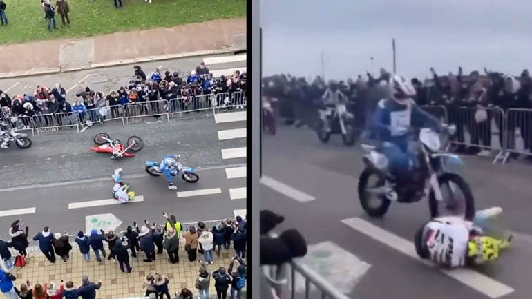 Αναβάτης περνά πάνω από συναθλητή του που έπεσε στο έδαφος 