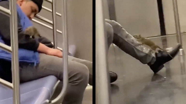 Άνδρας κοιμάται στο μετρό της Νέας Υόρκης