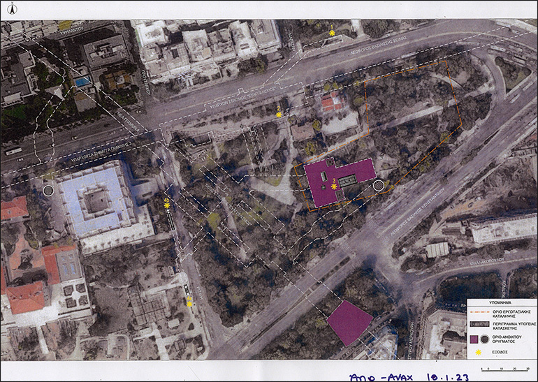 Τα σχέδια της ΑΒΑΞ όπου δείχνουν πως ο σταθμός μπορεί να κατασκευαστεί 70 μέτρα βορειότερα και να σωθεί το πράσινο. (Πατήστε πάνω στην εικόνα για μεγένθυση)