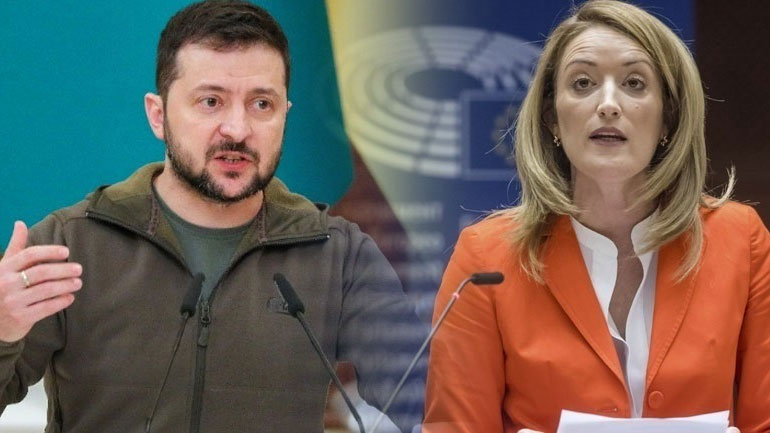 Η πρόεδρος του Ευρωπαϊκού Κοινοβουλίου Ρ. Μέτσολα συναντήθηκε με τον Β. Ζελένσκι