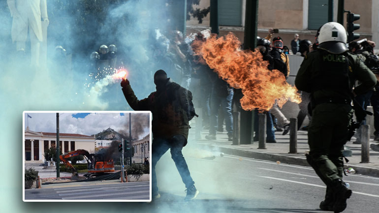 Ένταση με μολότοφ και χημικά στο κέντρο της Αθήνας