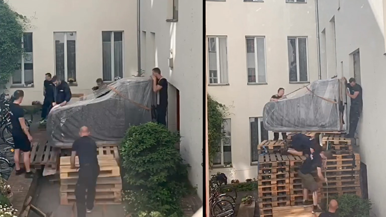 Μεταφορά πιάνου με παλέτες