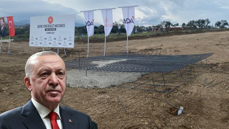 O Ερντογάν έκανε προεκλογικό σόου ρίχνοντας θεμέλια σε ανύπαρκτο νοσοκομείο