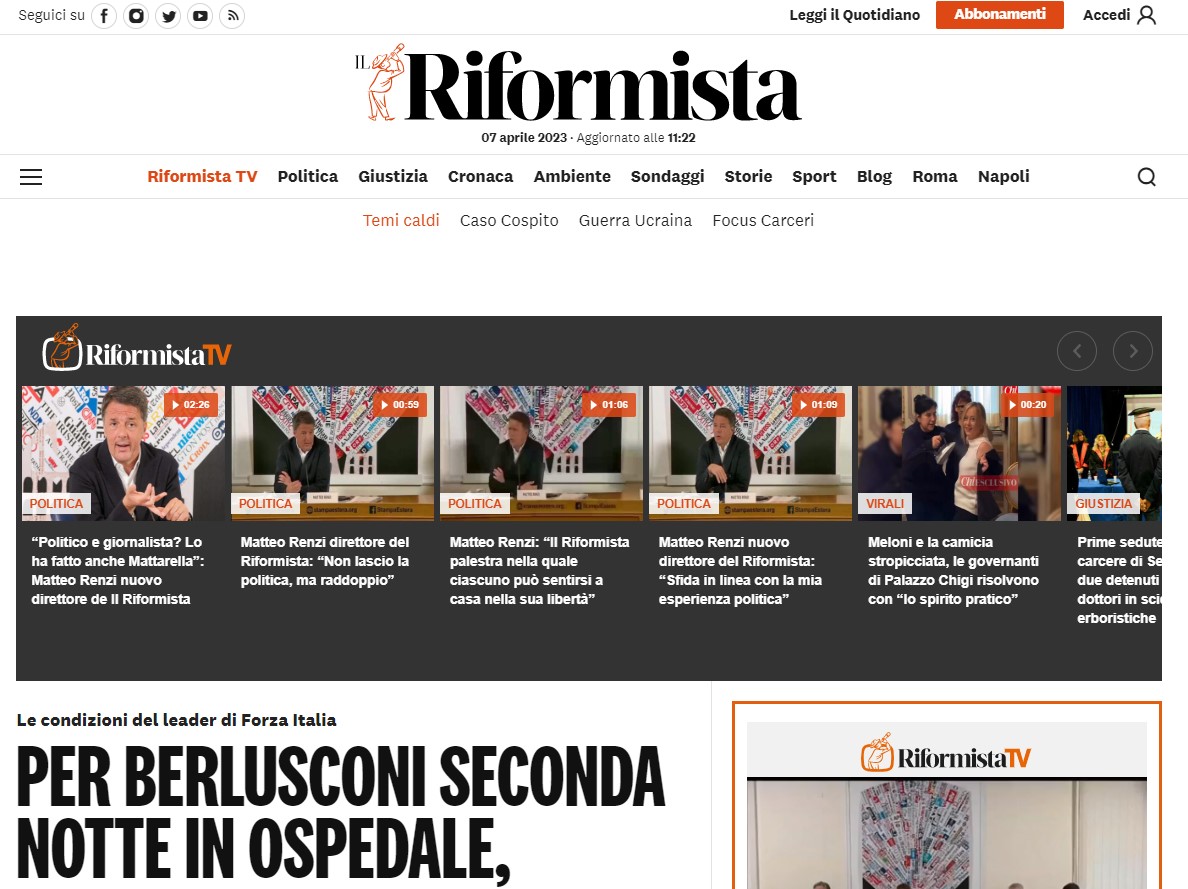 Η ψηφιακή έκδοση της Il Riformista.