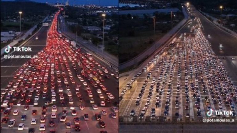 Εικόνα από drone απεικονίζει τις ουρές χιλιομέτρων στα διόδια της Ελευσίνας μετά το Πάσχα