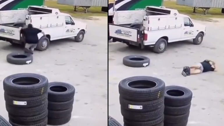 Ελαστικό κατεβάζει το παντελόνι ενός άνδρα