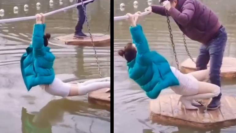 Νεαρή γυναίκα σε θεματικό πάρκο δράσης