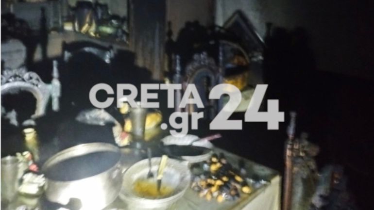 Ηράκλειο: Ολοσχερής η καταστροφή στο ισόγειο της μεζονέτας από τη φωτιά