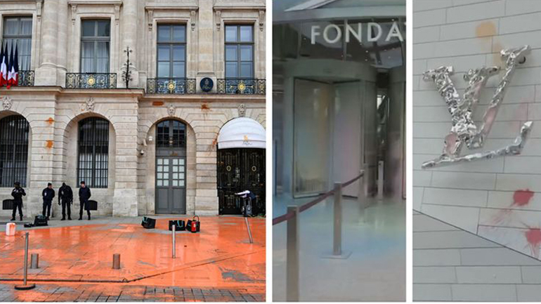 Οικολόγοι ακτιβιστές έριξαν μπογιά στο Ίδρυμα Louis Vuitton και στην πλατεία Βαντόμ στο Παρίσι