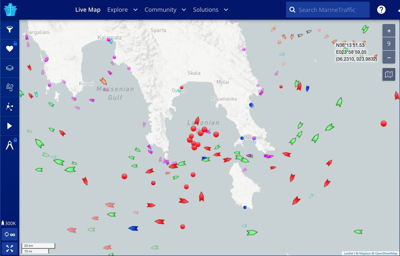 Σημερινή απεικόνιση από το MARINE TRAFFIC