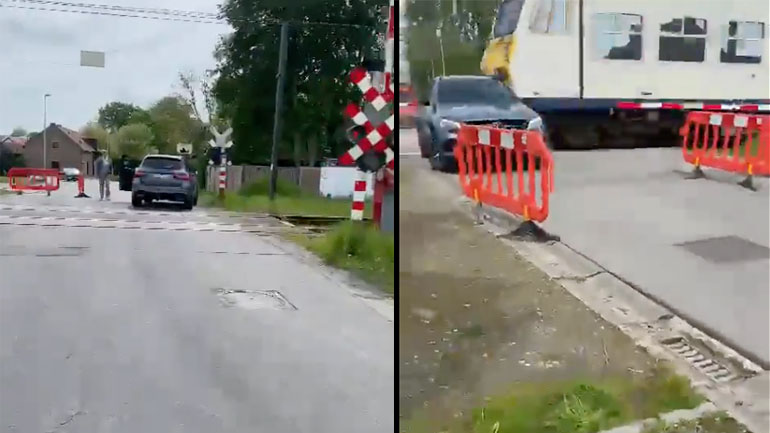 Οδηγός κολλάει σε σιδηροδρομική διάβαση