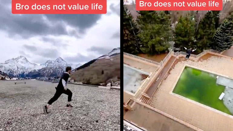 Νεαρός κάνει βουτιά σε πισίνα από ταράτσα