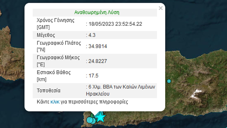 Νέα σεισμική δόνηση 4,3 Ρίχτερ στην Κρήτη