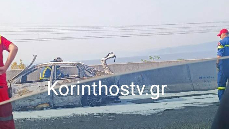 Φωτιά σε εν κινήσει αυτοκίνητο στην εθνική οδός Αθηνών – Κορίνθου στο ύψος της Κινέτας – Κλειστή η εθνική
